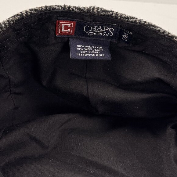 Chaps Mens Herringbone Flat Cap Newsboy Hat Wool Polyester Black Gray S/M - Picture 7 of 8